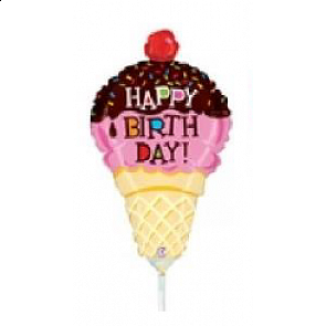 ADD-BAL4 Happy Birthday Ice Cream Foil Balloon 14"